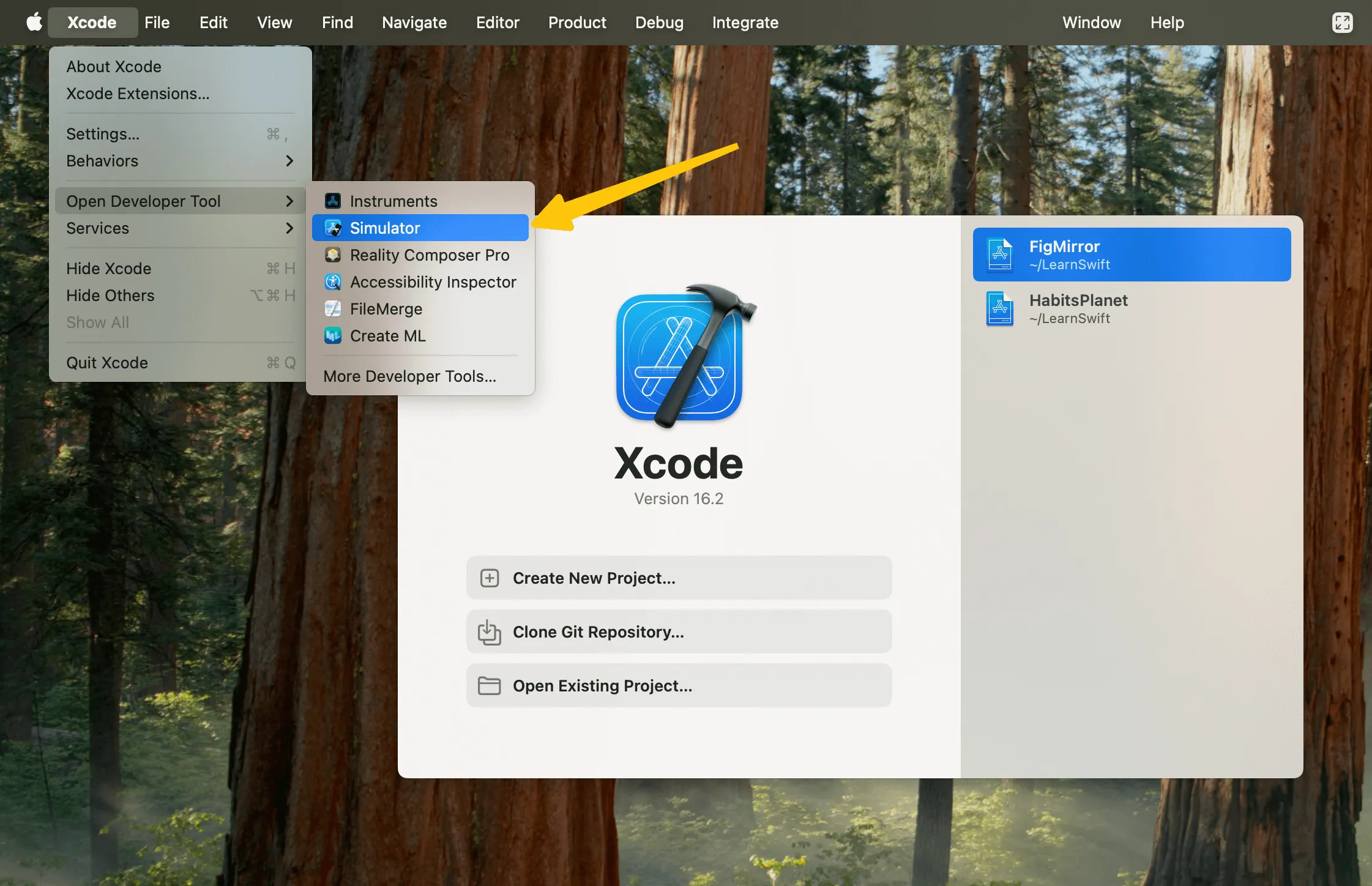 Ignore the welcome window and look directly at the Apple menu bar at the top of the screen