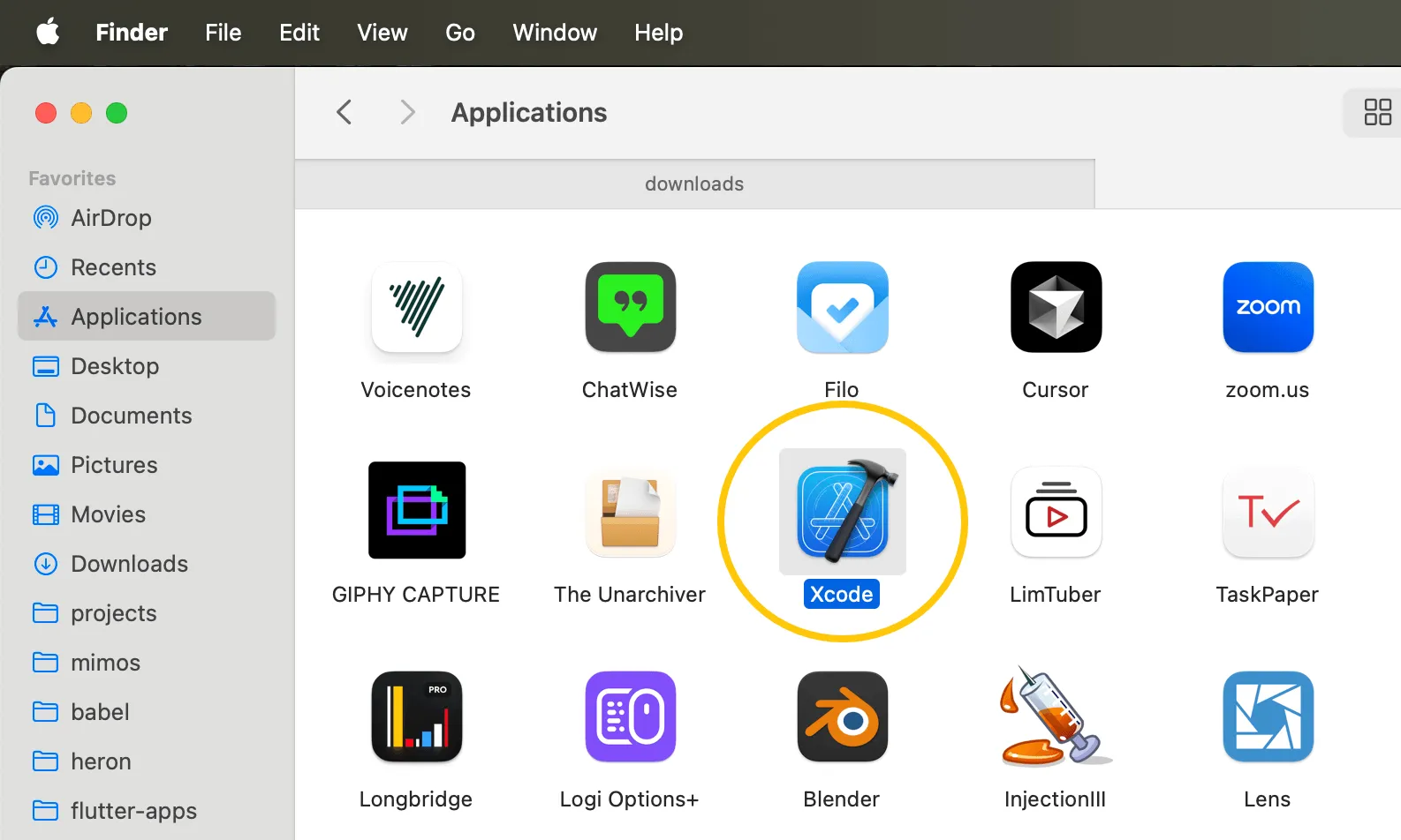 Find and double-click to open Xcode in the Applications folder